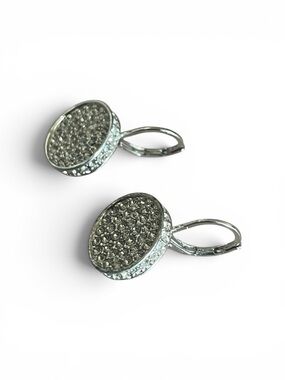 Crystal Pave Round Drop Earrings - Silver Tone